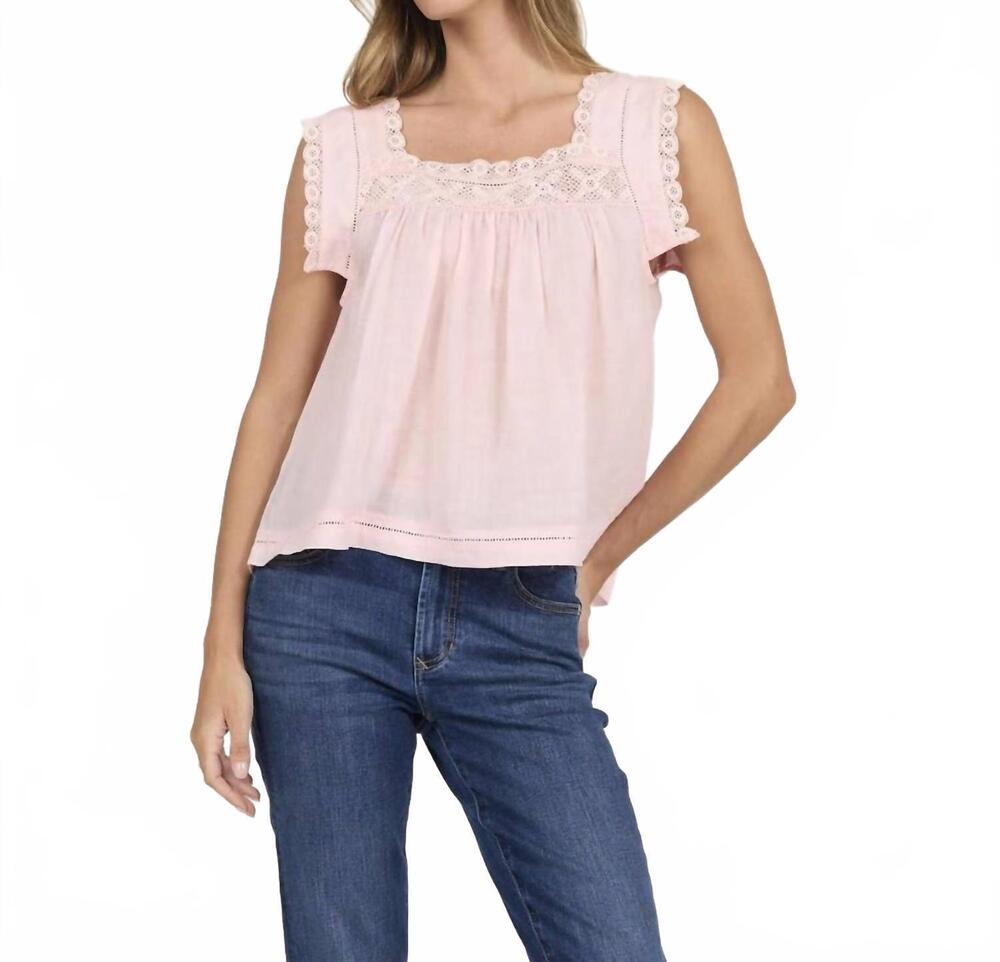 NEW DEAR JOHN DENIM una square neck lace trim top in pale lilac